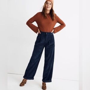 Madewell Pleated Wide-Leg Full Length Pants in Corduroy Size 10 Dark Nightfall